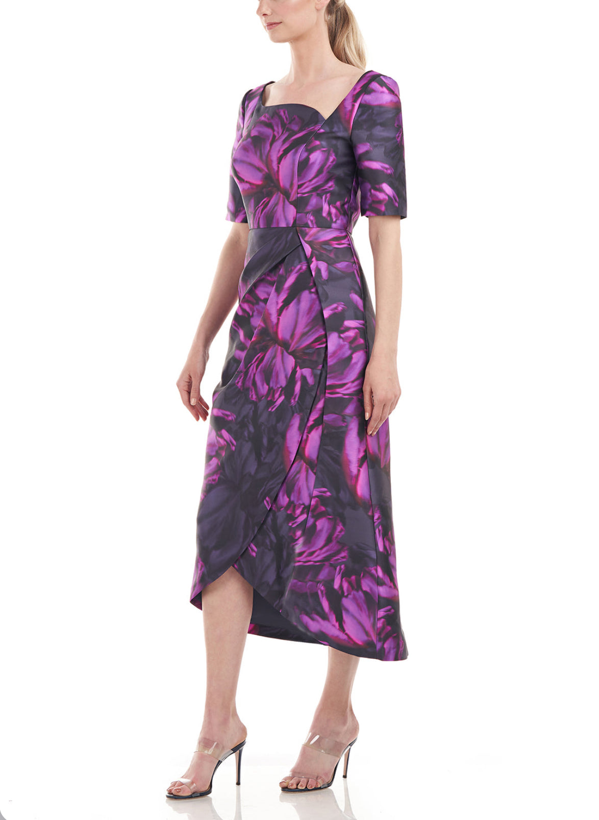 Kay Unger Tallulah Tea Length Dress - Cerise/Navy