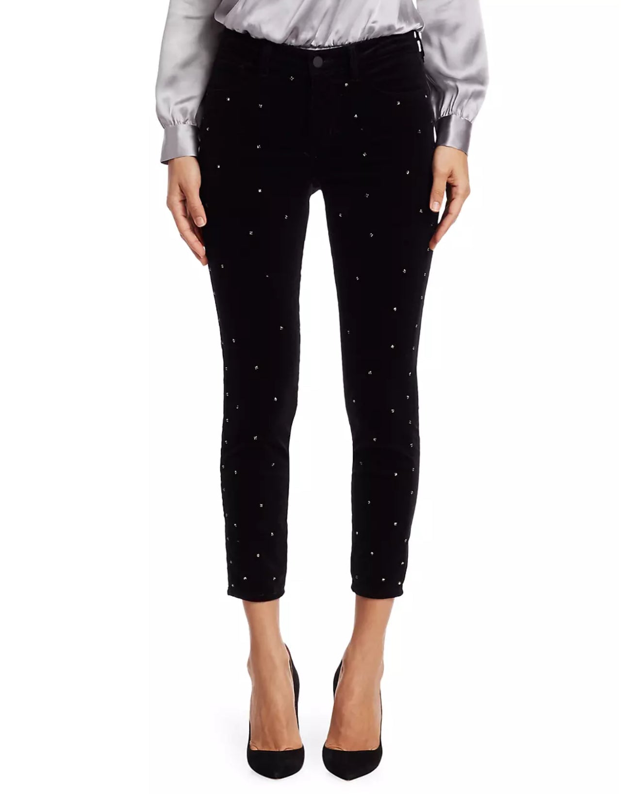 L’Agence Margot High-Rise Ankle Skinny Velvet Crystal Jeans - Noir