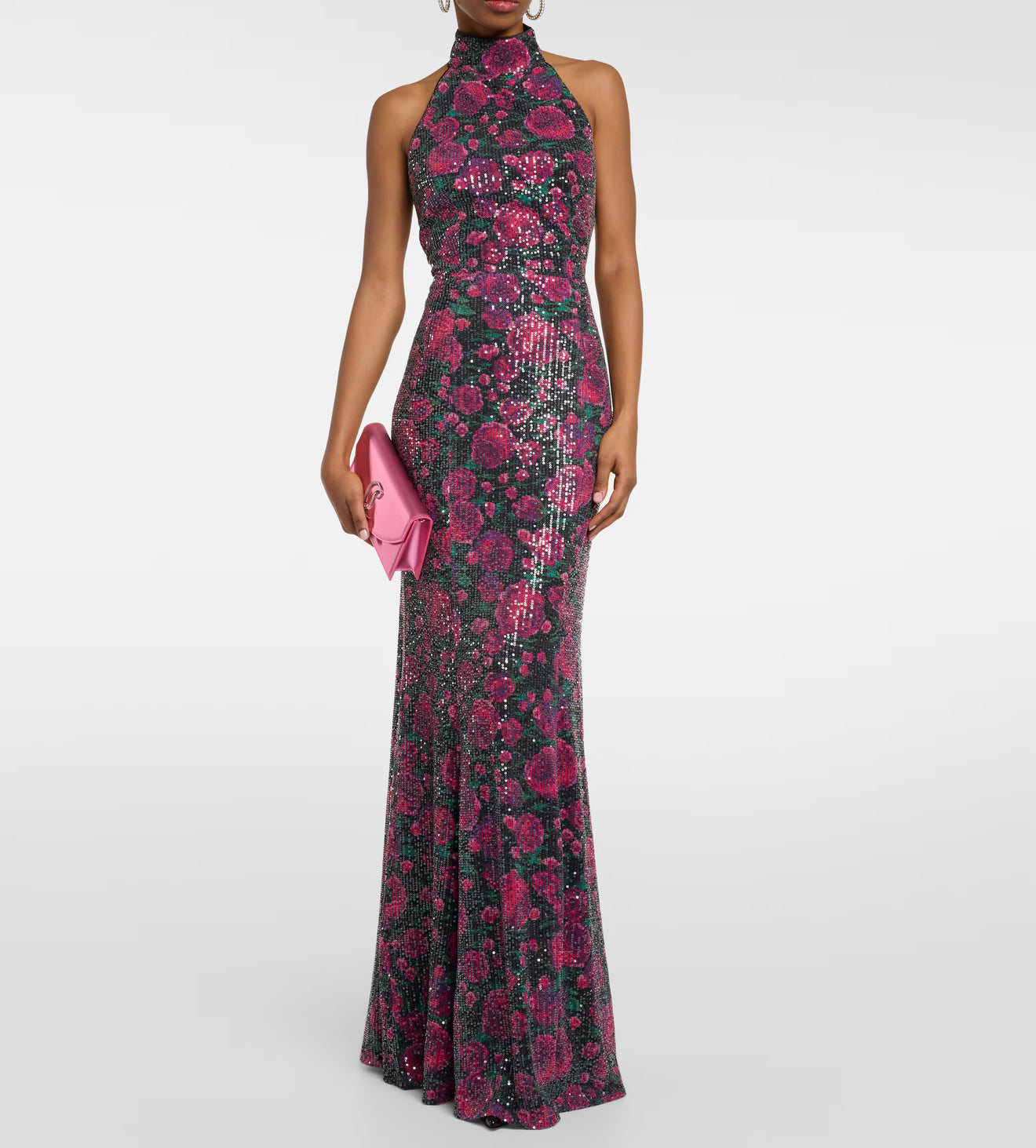 Rotate Birger Christensen Sequin Embellished Floral Halter-Neck Dress - Bold Rose Tap Shoe