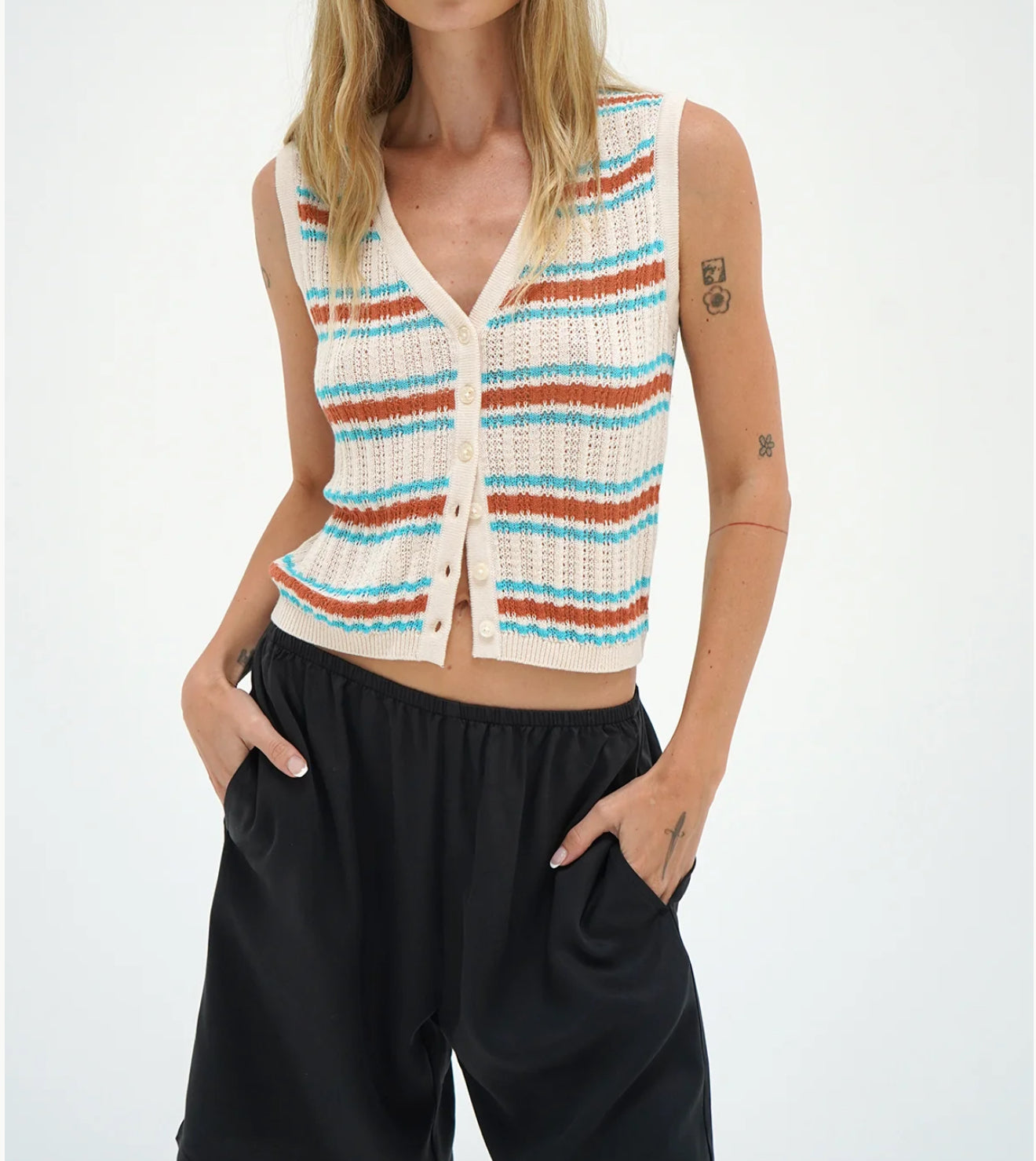 LNA Lou Sleeveless Cardigan - Sedona Stripe