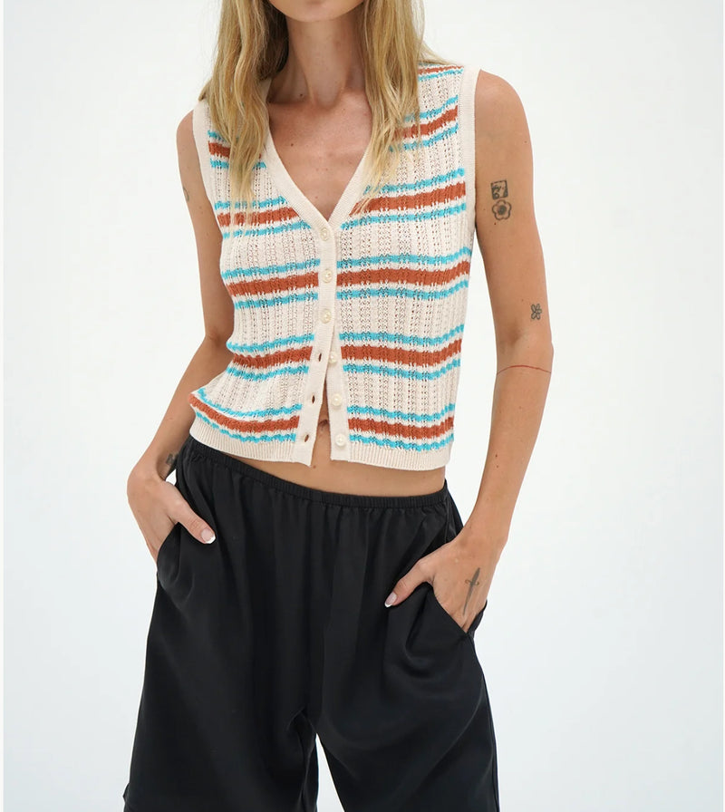 LNA Lou Sleeveless Cardigan - Sedona Stripe