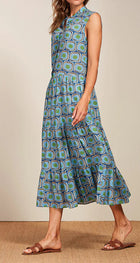 0039 ITALY Mila Long Sleeveless Graphic Print Dress - Blue