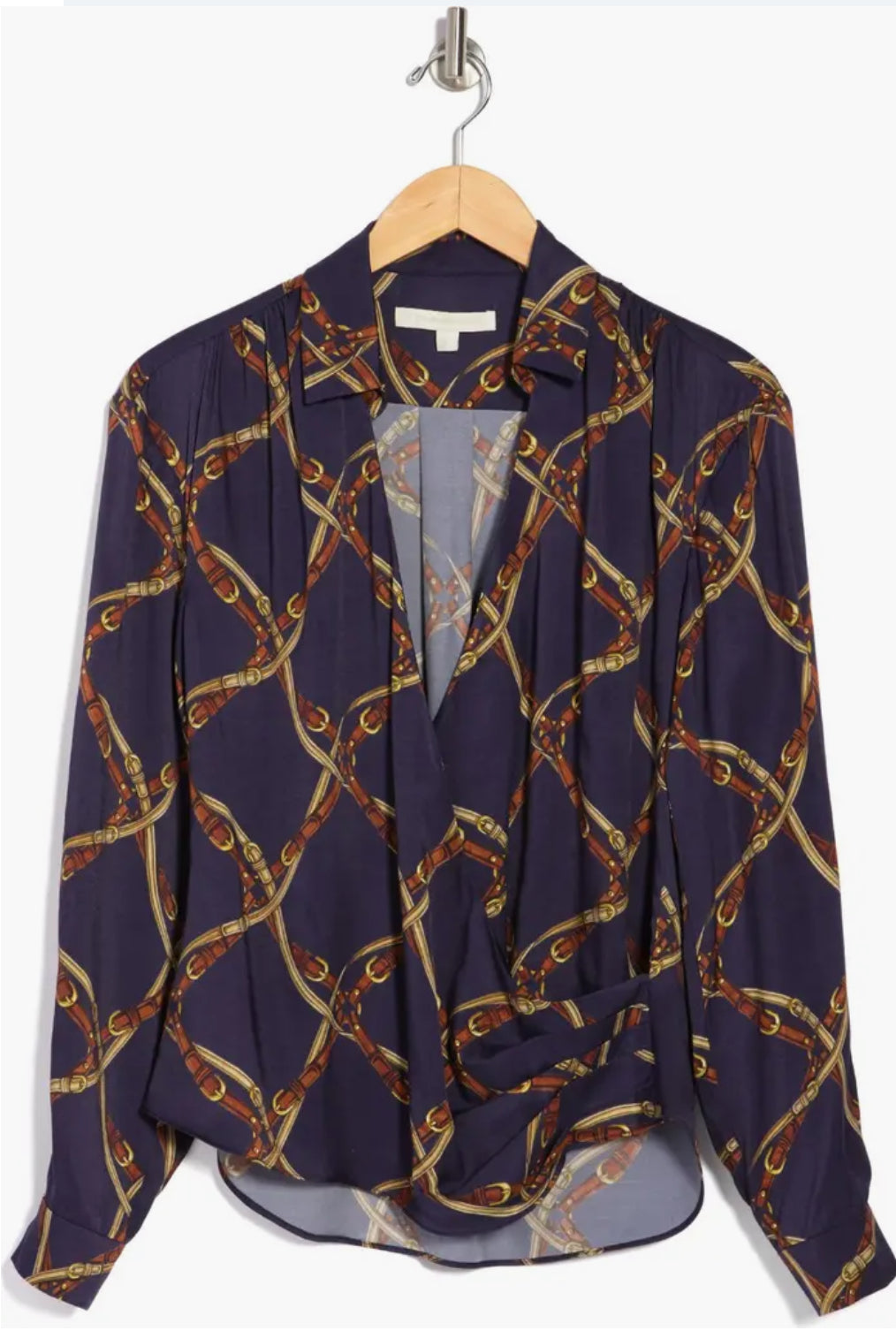 Jonathan Simkhai Satin Long Sleeve Wrap Blouse - Saddle Print