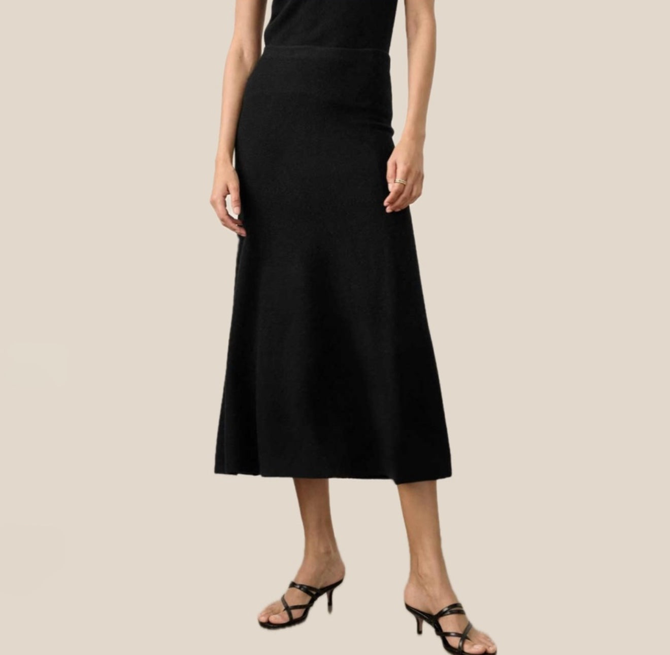 White + Warren Cashmere Midi A-Line Skirt - Black