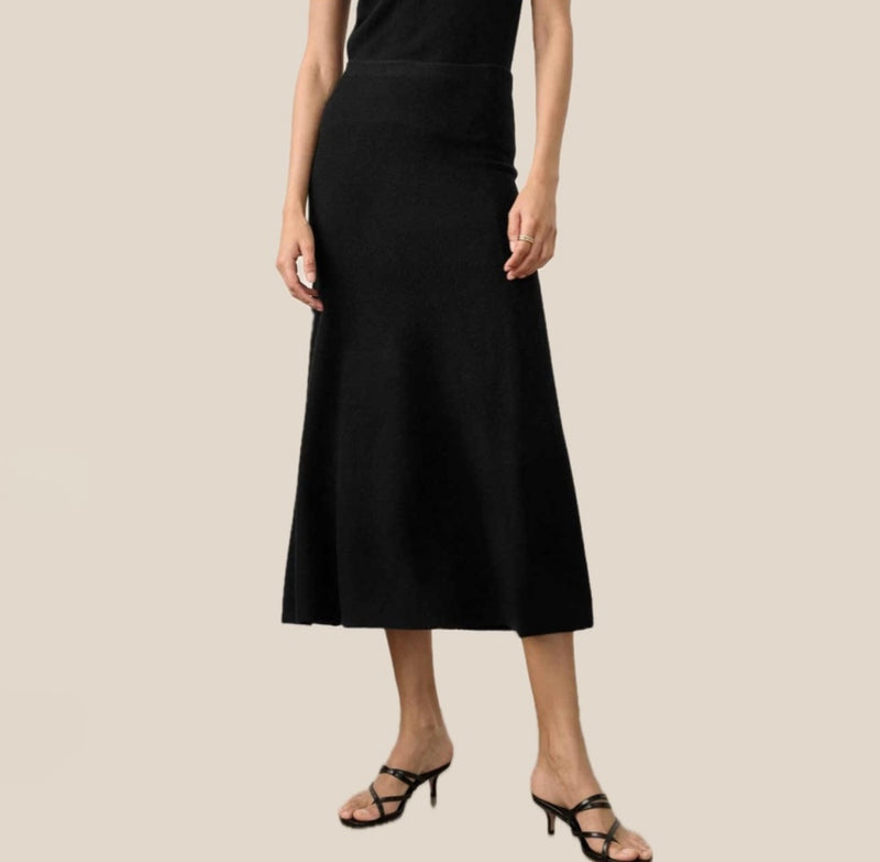White + Warren Cashmere Midi A-Line Skirt - Black