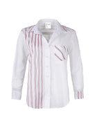 finley Alex White Blouse With Blue & Pink Stripe Colorblocking