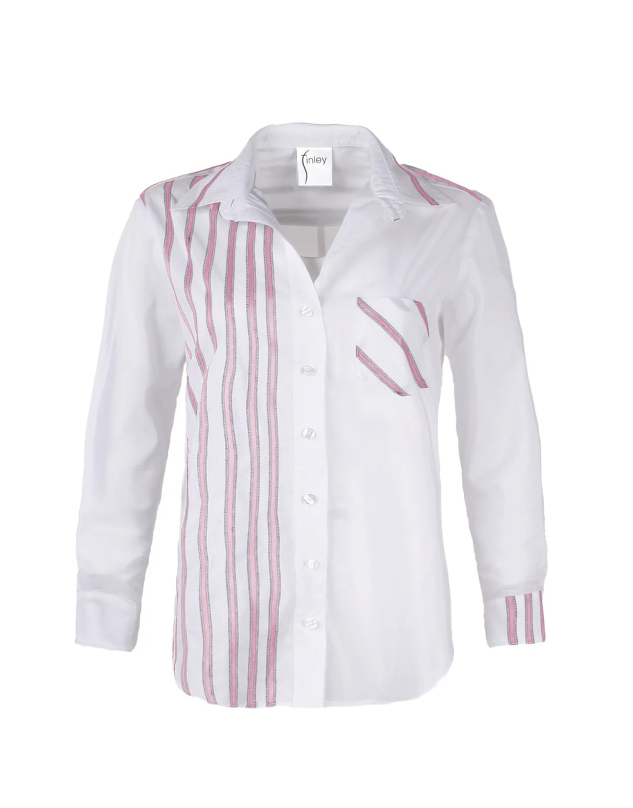 finley Alex White Blouse With Blue & Pink Stripe Colorblocking