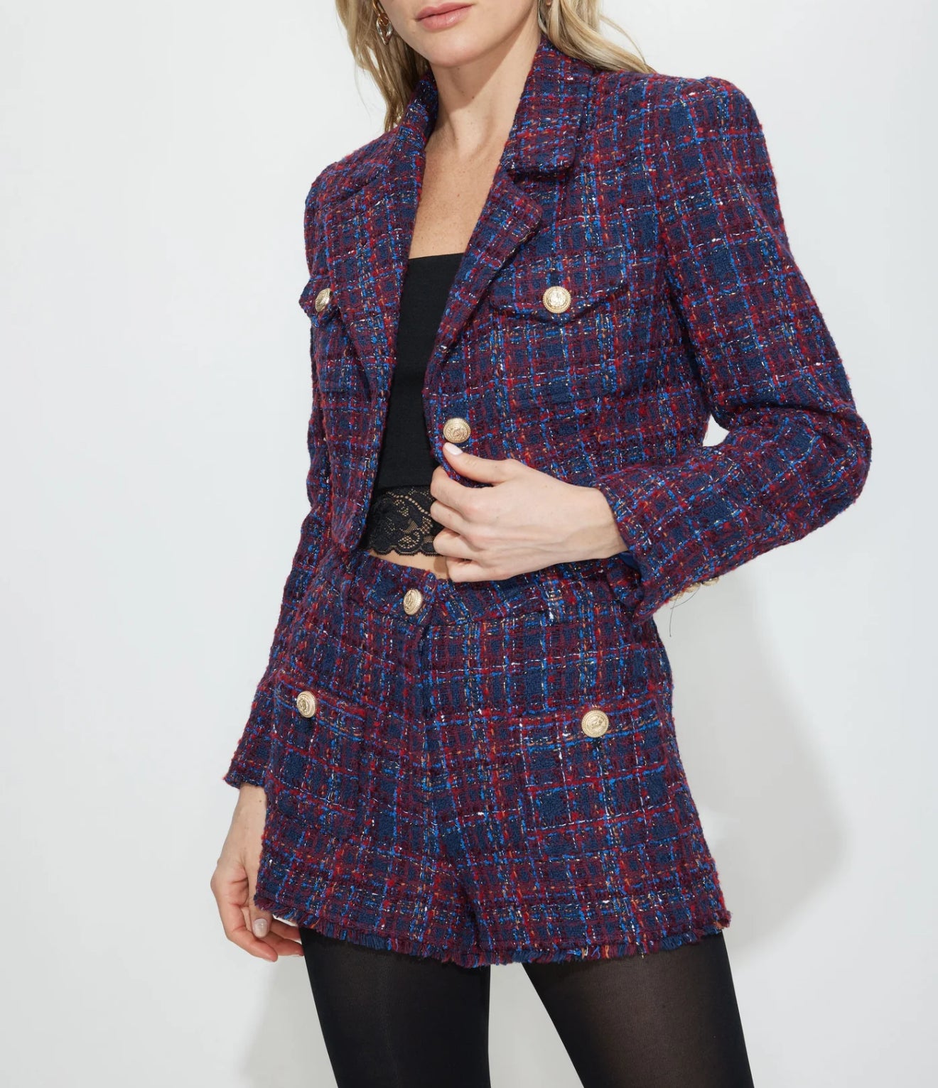 Generation Love Norah Tweed Blazer - Navy/Merlot