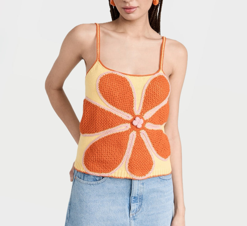 Lingua Franca Crochet Flower Tank - Pale Yellow