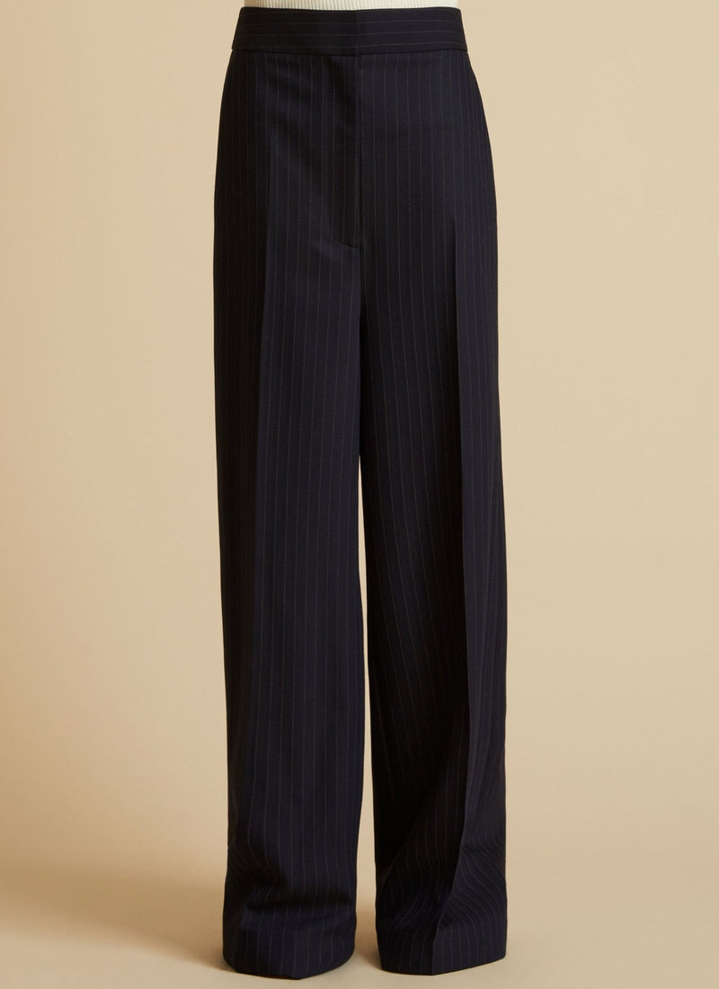 KHAITE The Banton Pant - Navy/White Stripe