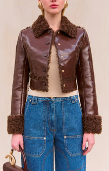 Cult Gaia Mercia Faux Leather Crop Jacket - Java