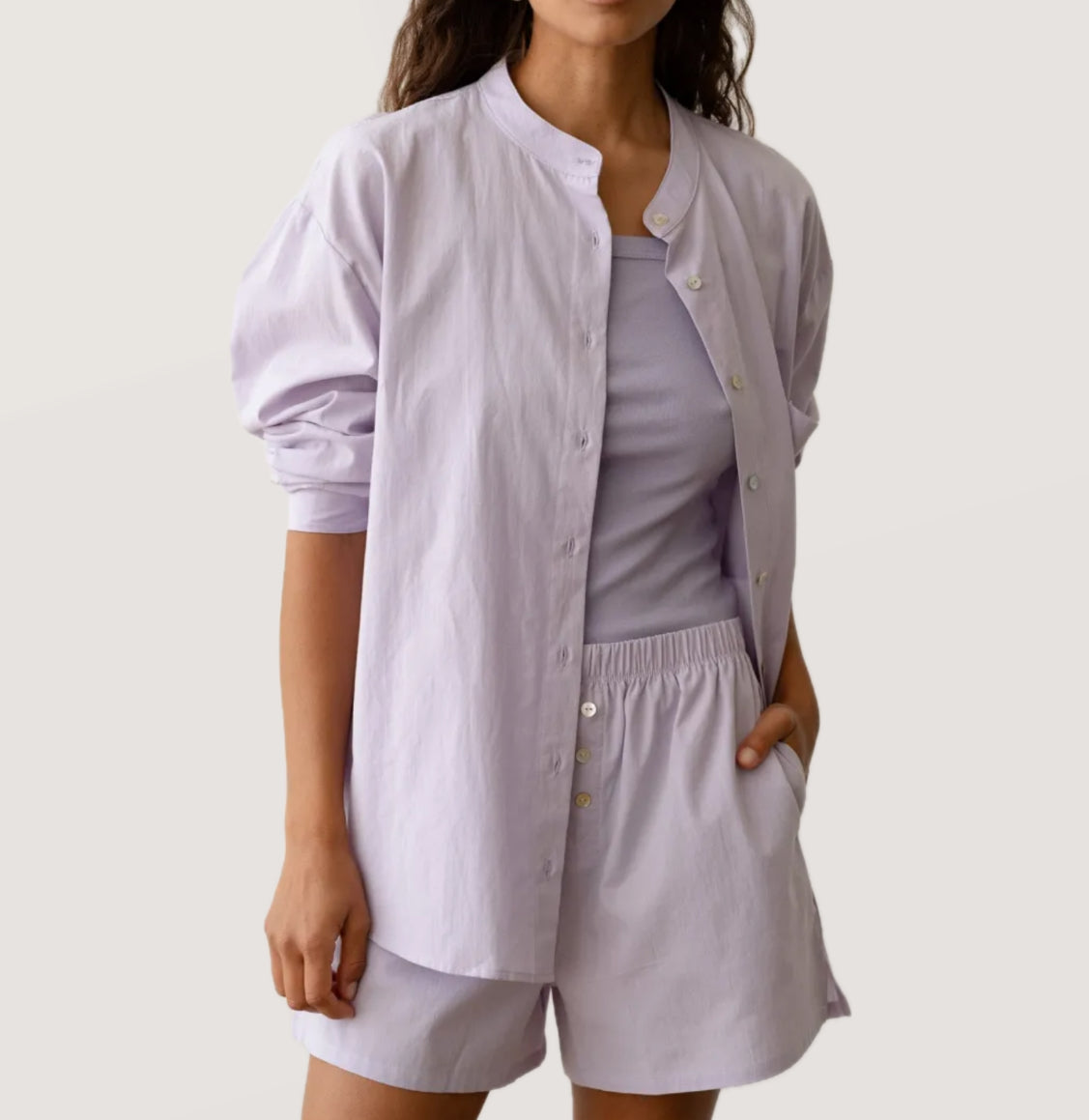 DONNI. The Sandwash Mandarin Shirt - Lilac