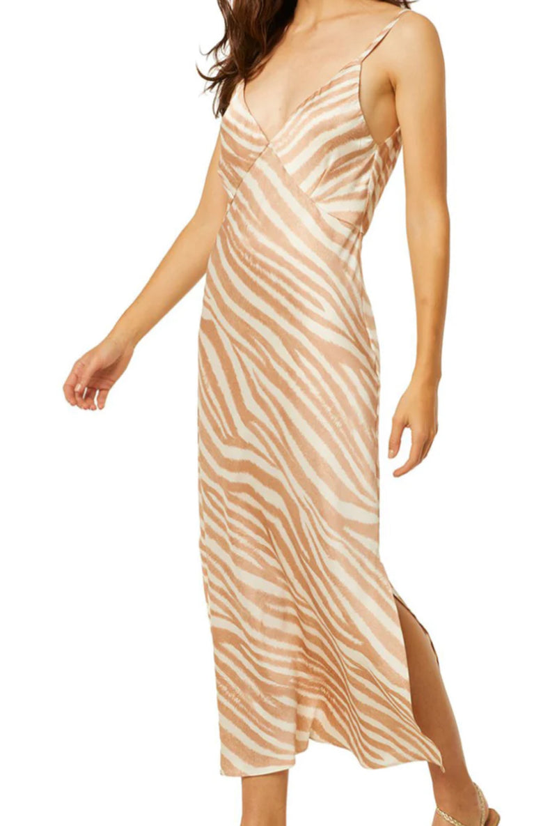 MISA Los Angeles Raisa Zebra Stripe Maxi Dress - Caramel Zebra