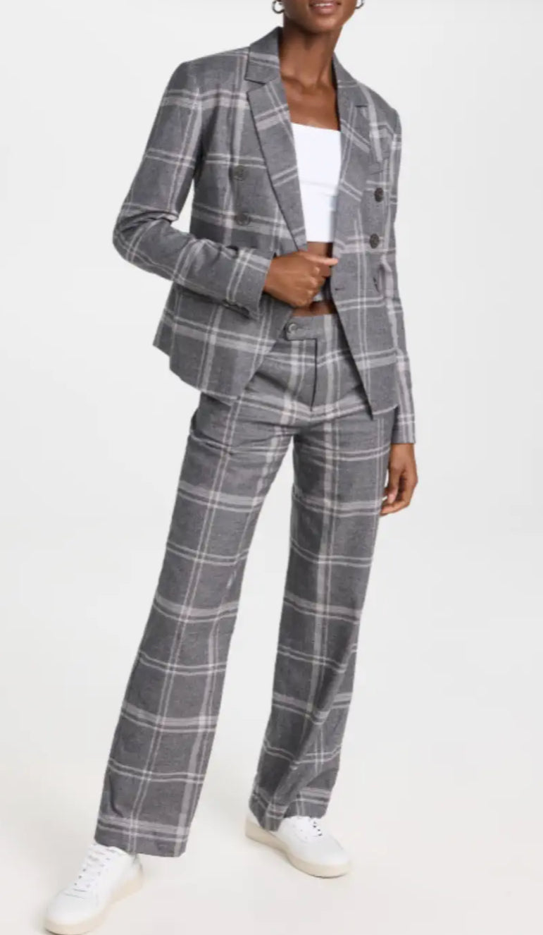 Marissa Webb Perrie Steel Plaid Double Breasted Blazer