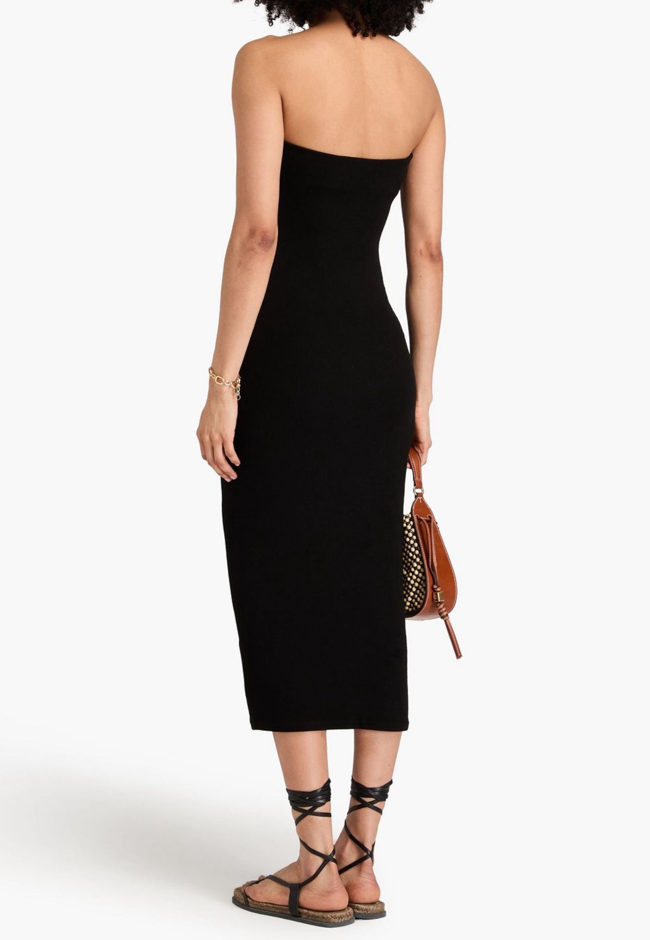 Enza Costa Costa Silk Ribbed Strapless Sweetheart Midi Dress - Black