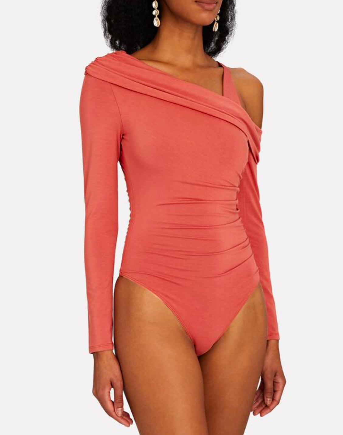 Jonathan Simkhai Gianna One Shoulder Jersey Bodysuit - Brick