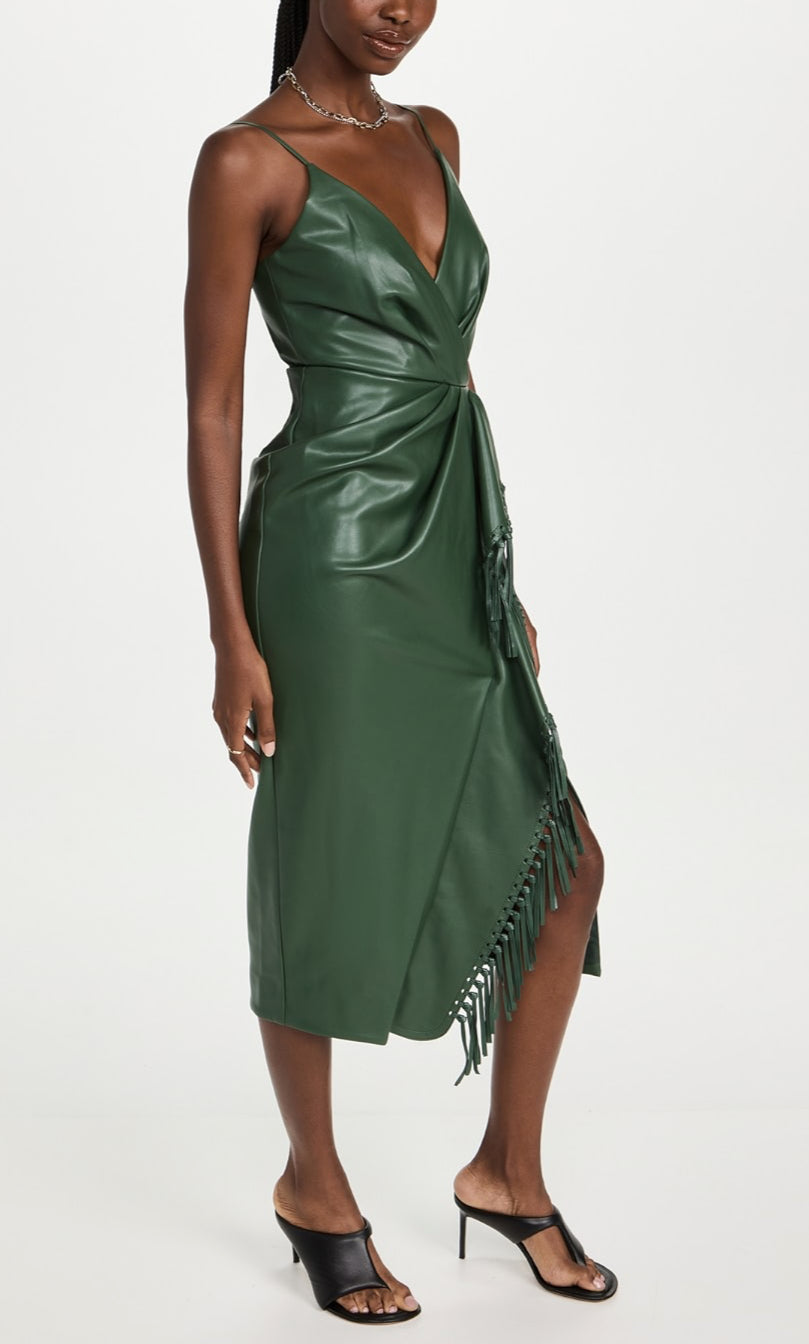 SIMKHAI Carlee Vegan Leather Dress - Hunter Green | Shop Designers on Sale SIMKHAI Carlee Vegan Leather Dress - Hunter Green | Shop Designers on Sale