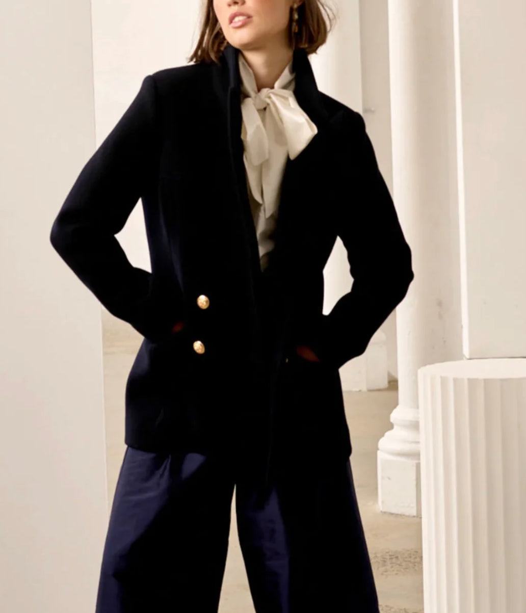 LA COVETURE by Le Stripe Raffaella Reefer Coat Jacket - Navy