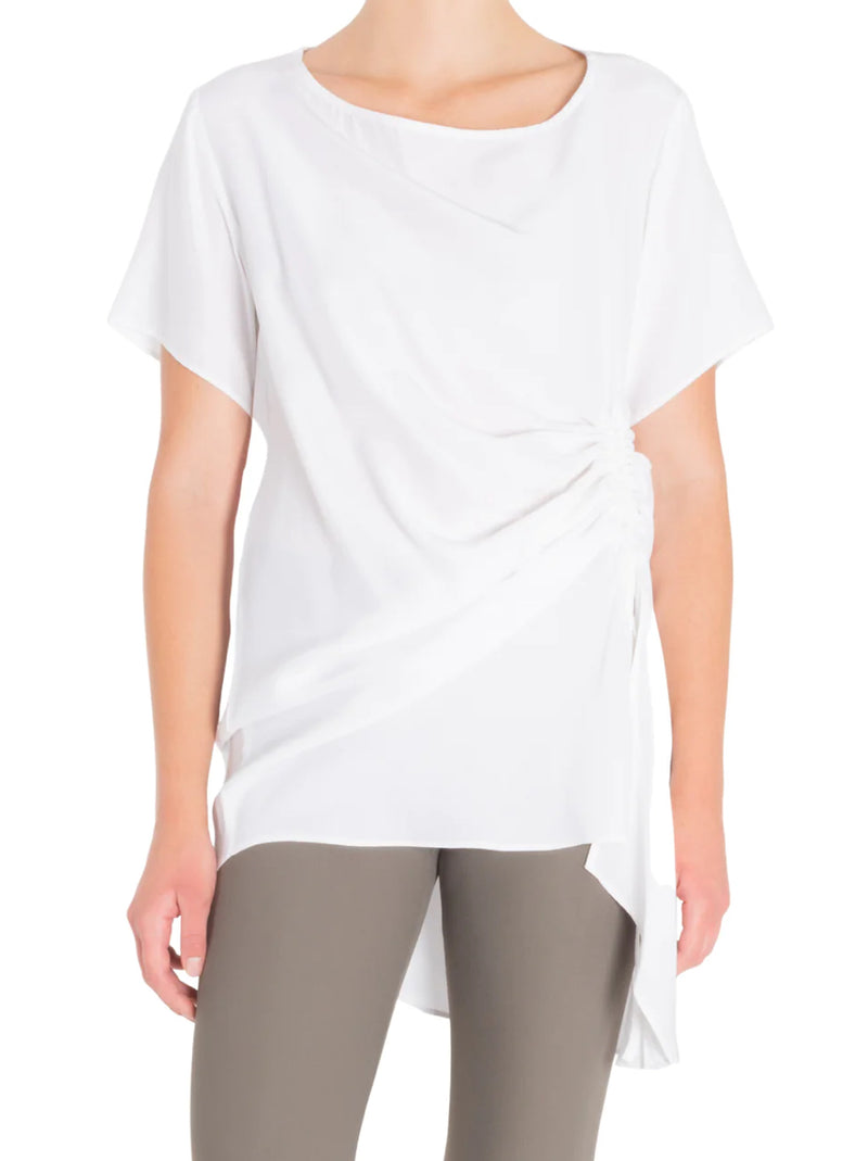 Elaine Kim Silk Torry Long Tee W/ Drawstrings - White