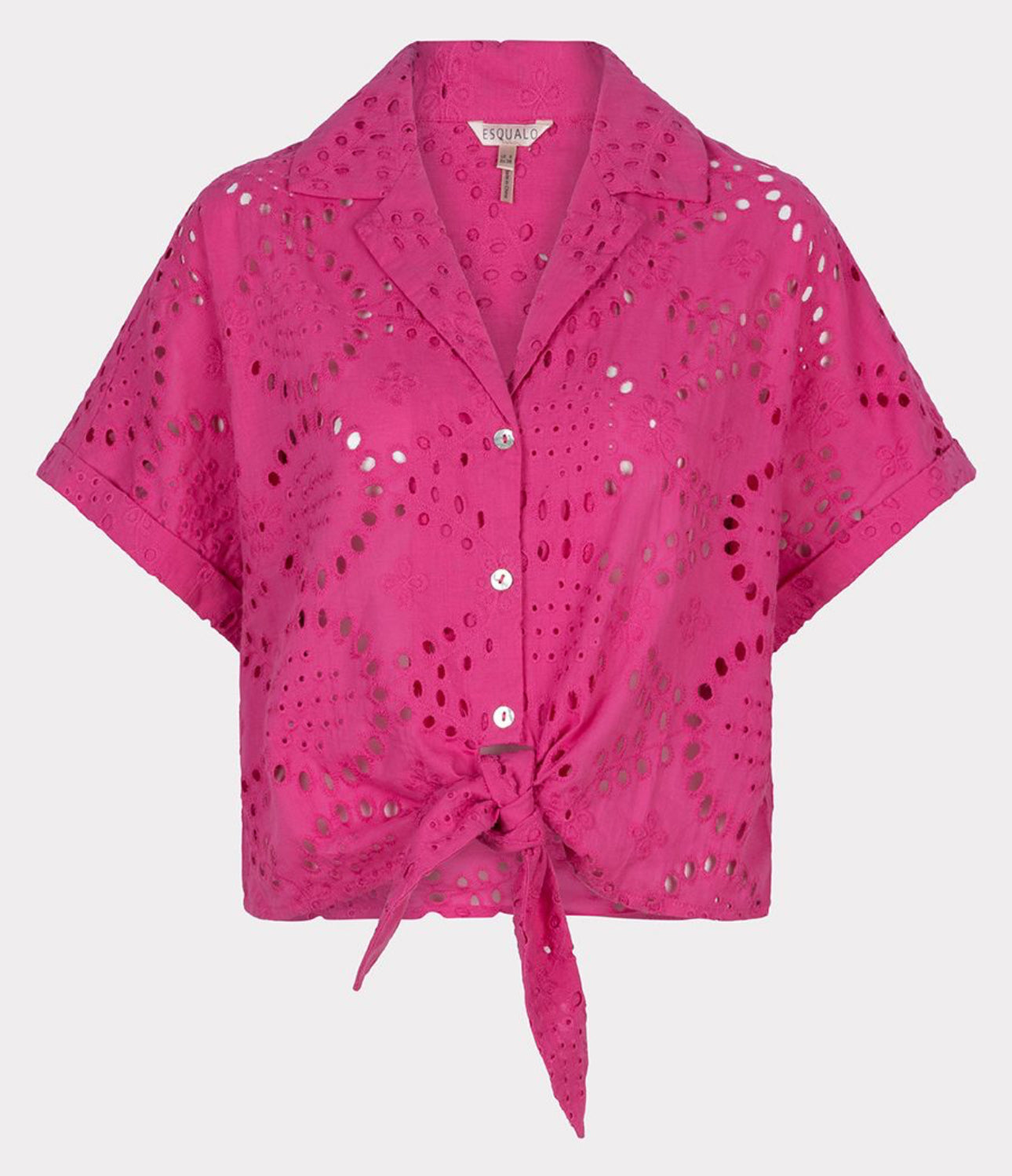 Esqualo Tie Front Cotton Eyelet Blouse - Hot Pink