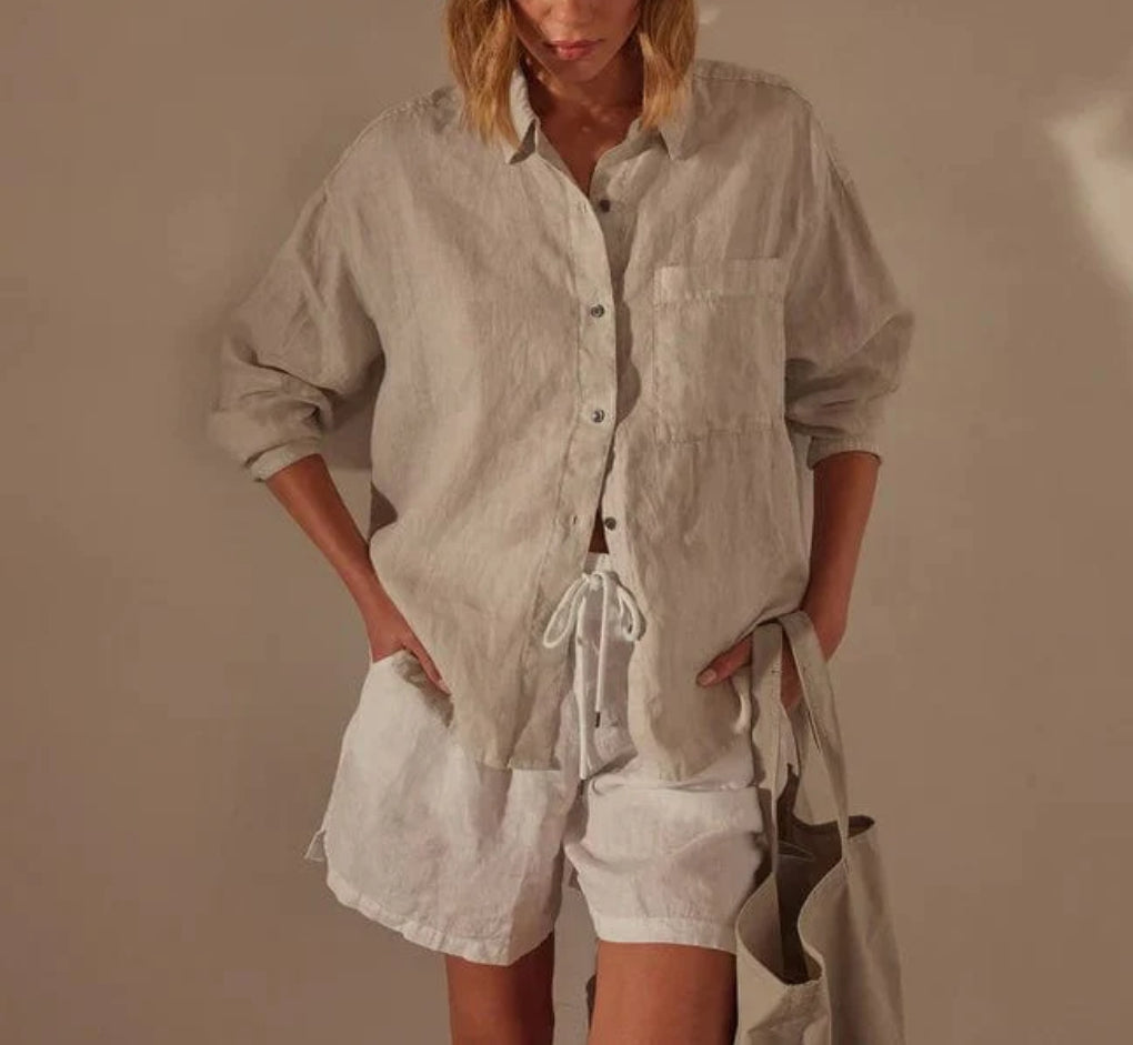 James Perse Oversized Linen Shirt - Toast Pigment