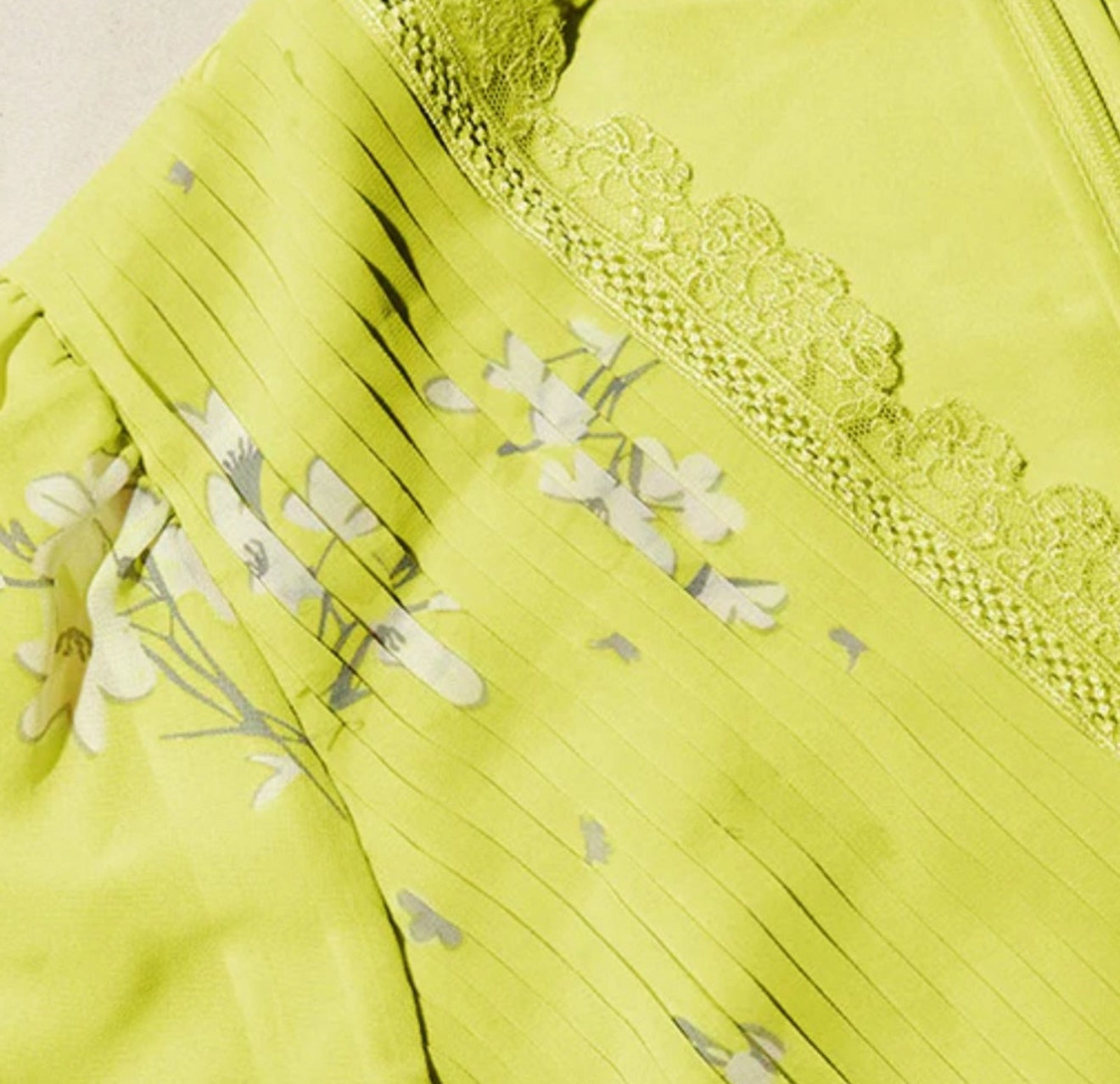 self-portrait Lime Floral Chiffon Dress