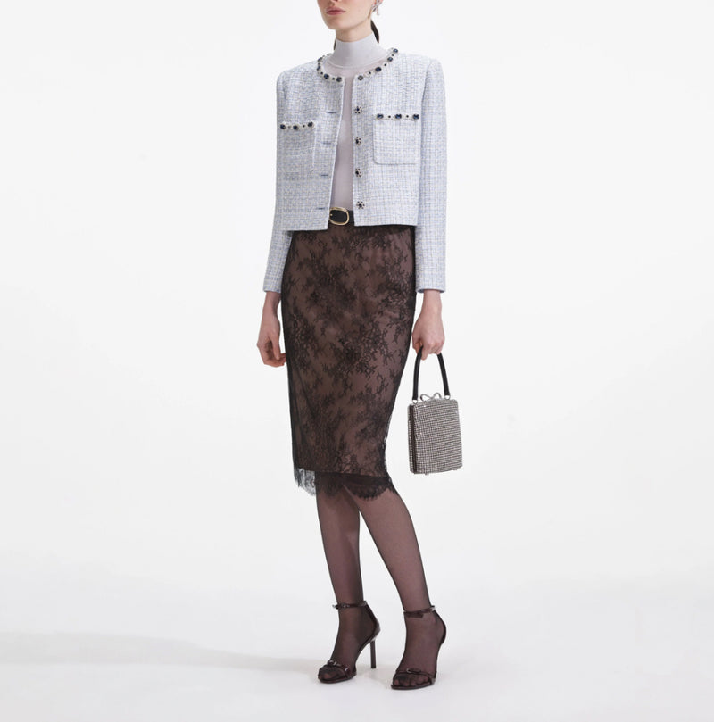 self-portrait Blue Boucle Jacket