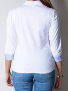 Tinta Style Sae Fitted Stretch Cotton Shirt With Stripe & Lace Trim - White