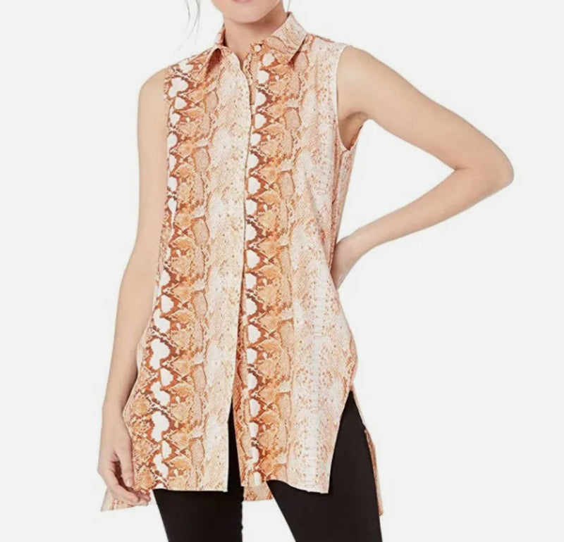 Lysse Button Down Sleeveless Tunic - Copper Snake