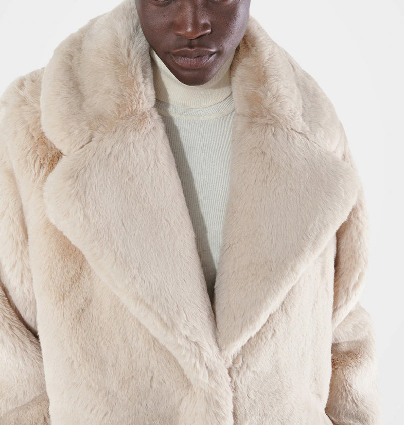 Apparis Stella Faux Fur Coat - Latte