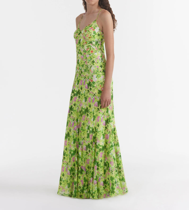 Saloni Cameron Dress - Bouquet Lime Poppies