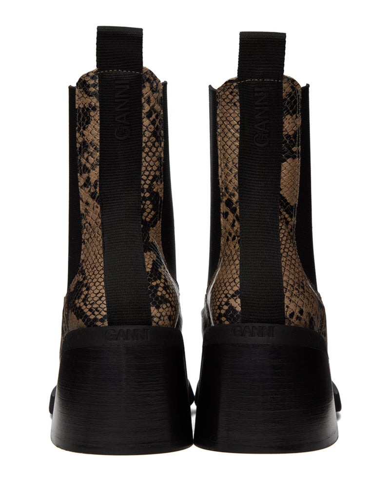 GANNI Snake-Embossed Leather Chelsea Ankle Boots - Ermine