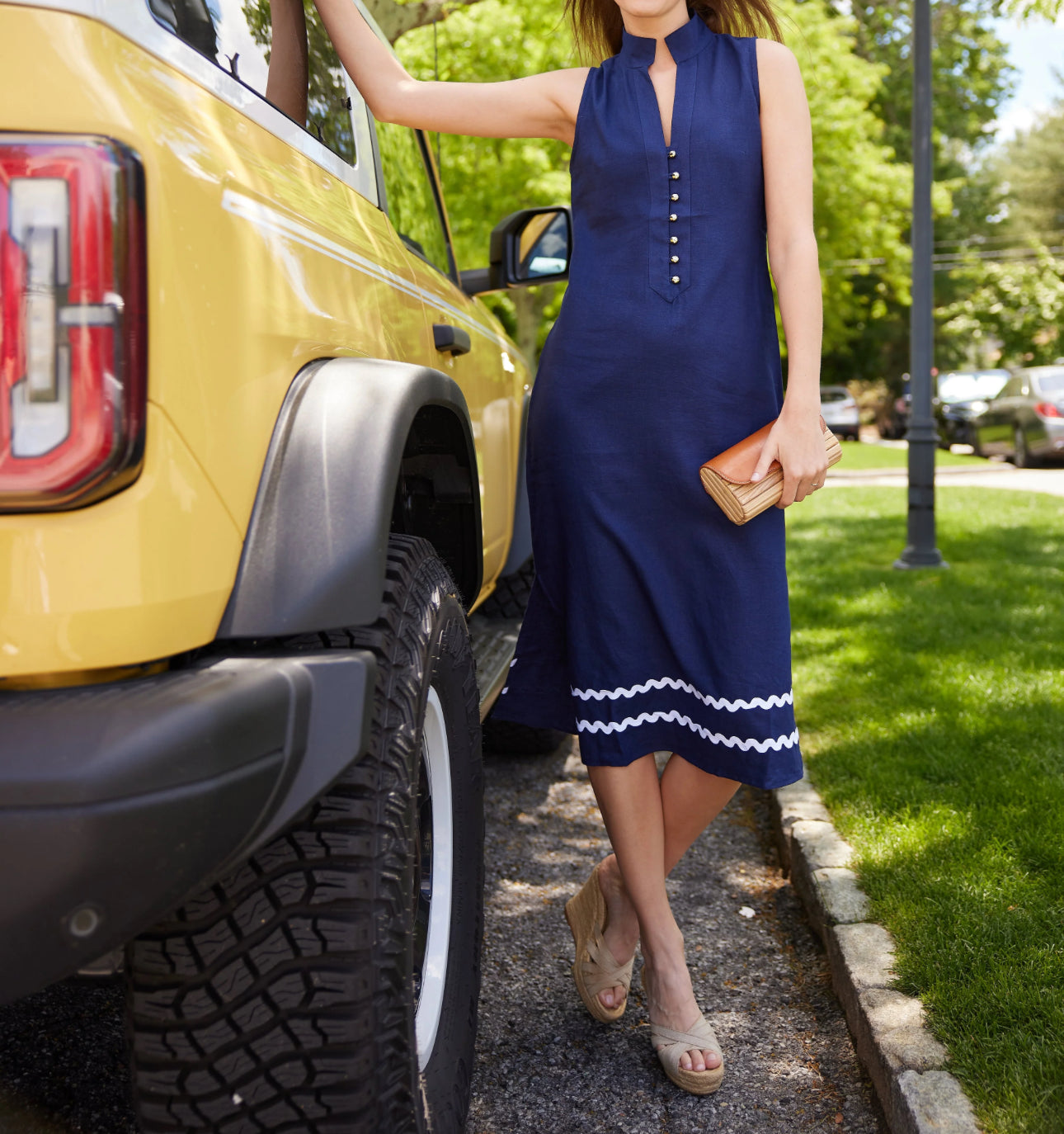 Sail To Sable Sleeveless Button Front Midi Tunic with Ric-Rac - Navy