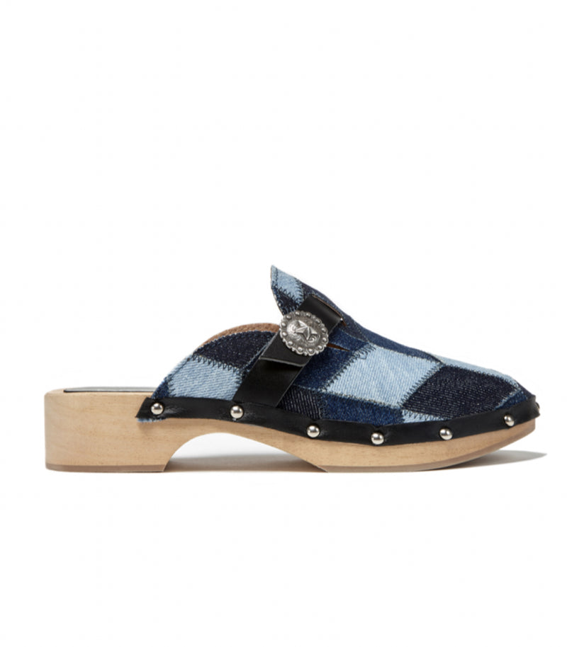 KATE CATE Allegra Patch Denim Clogs