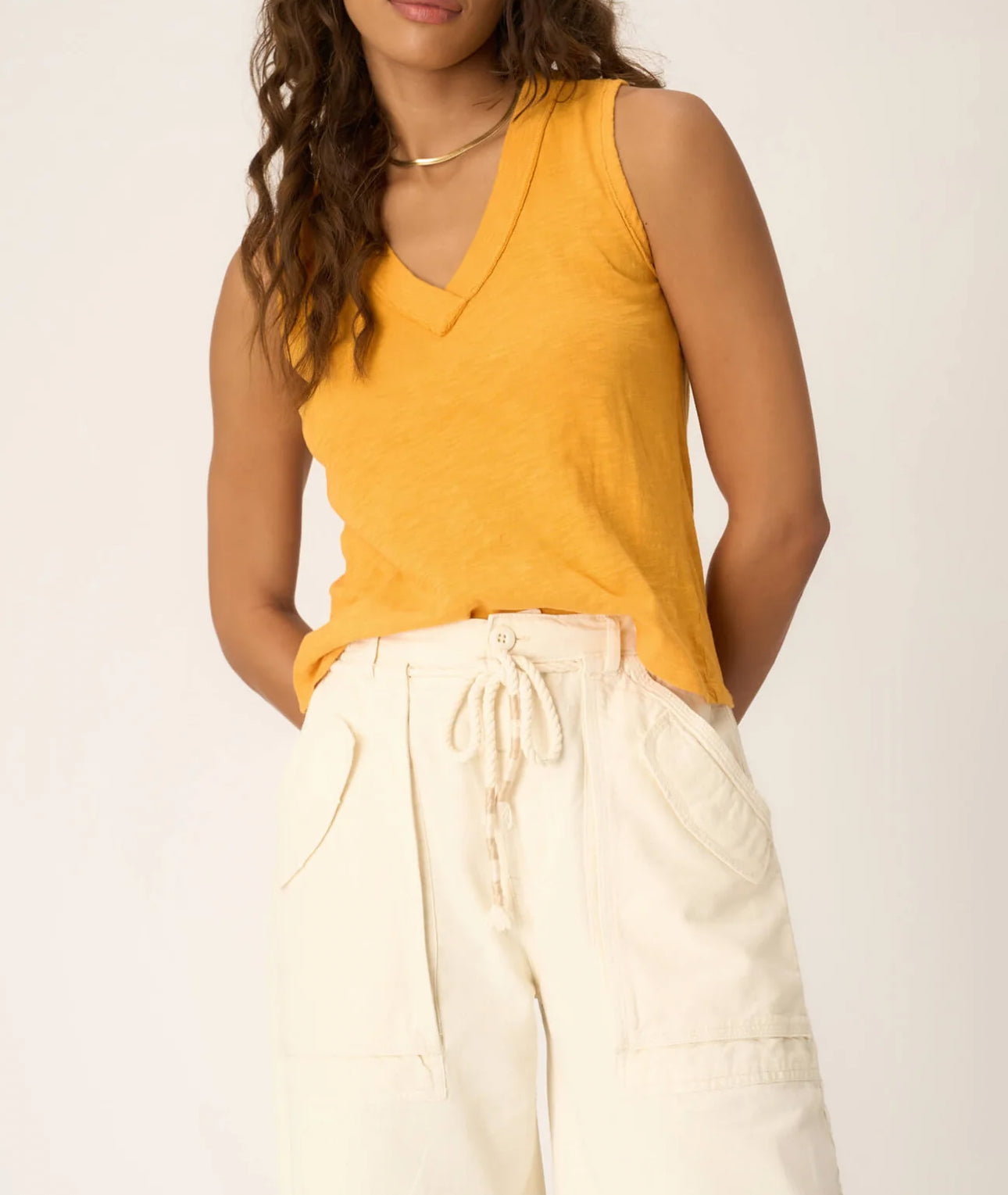 Project Social T Let Me Know Relaxed Slub V Neck Tank - Amber Glow