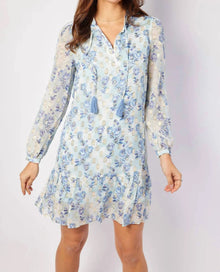 Sail To Sable Ruffle Hem Dress With Tassels - Falling Violets Print