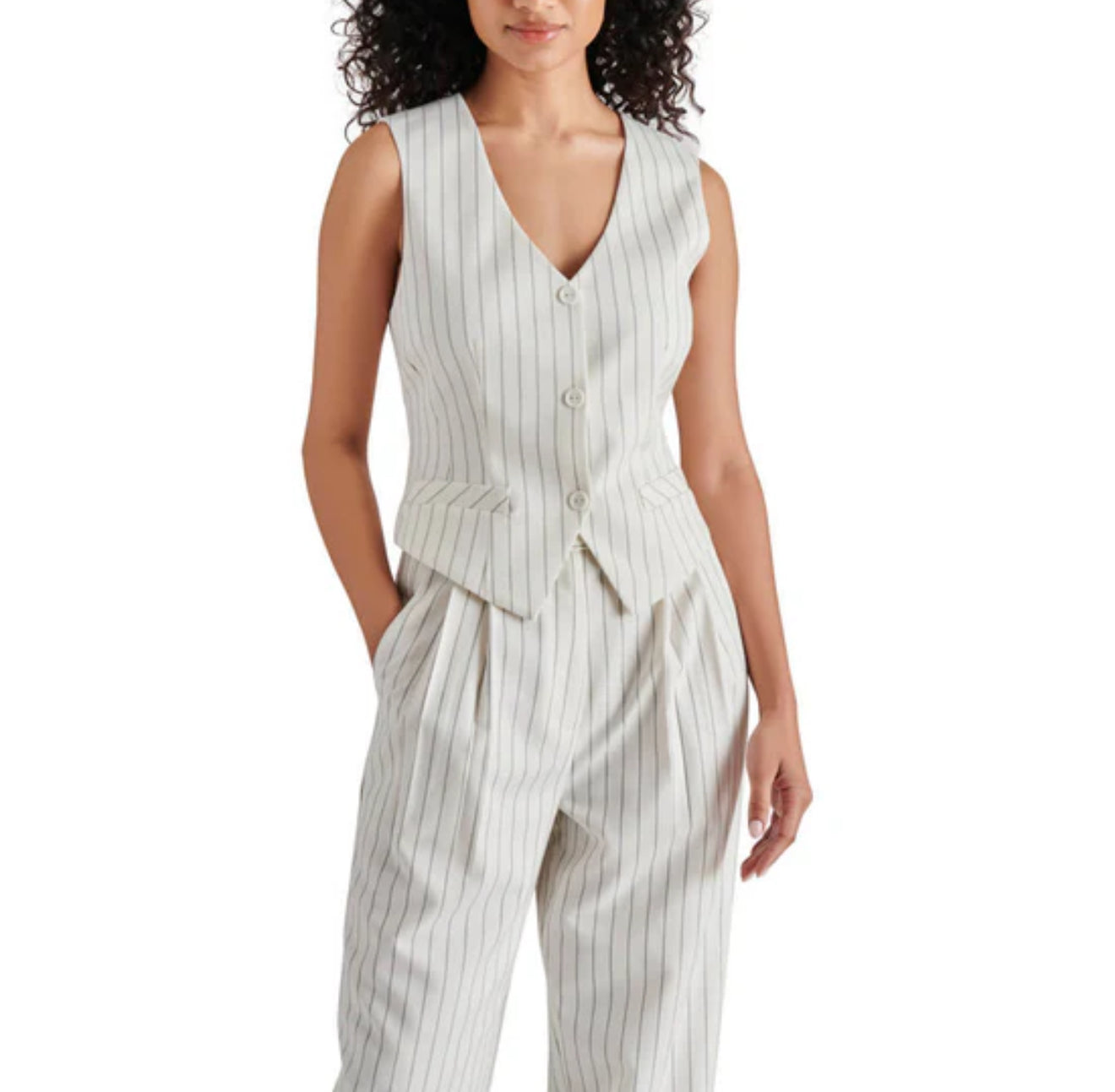 Steve Madden Selene Vest - White Pinstripe
