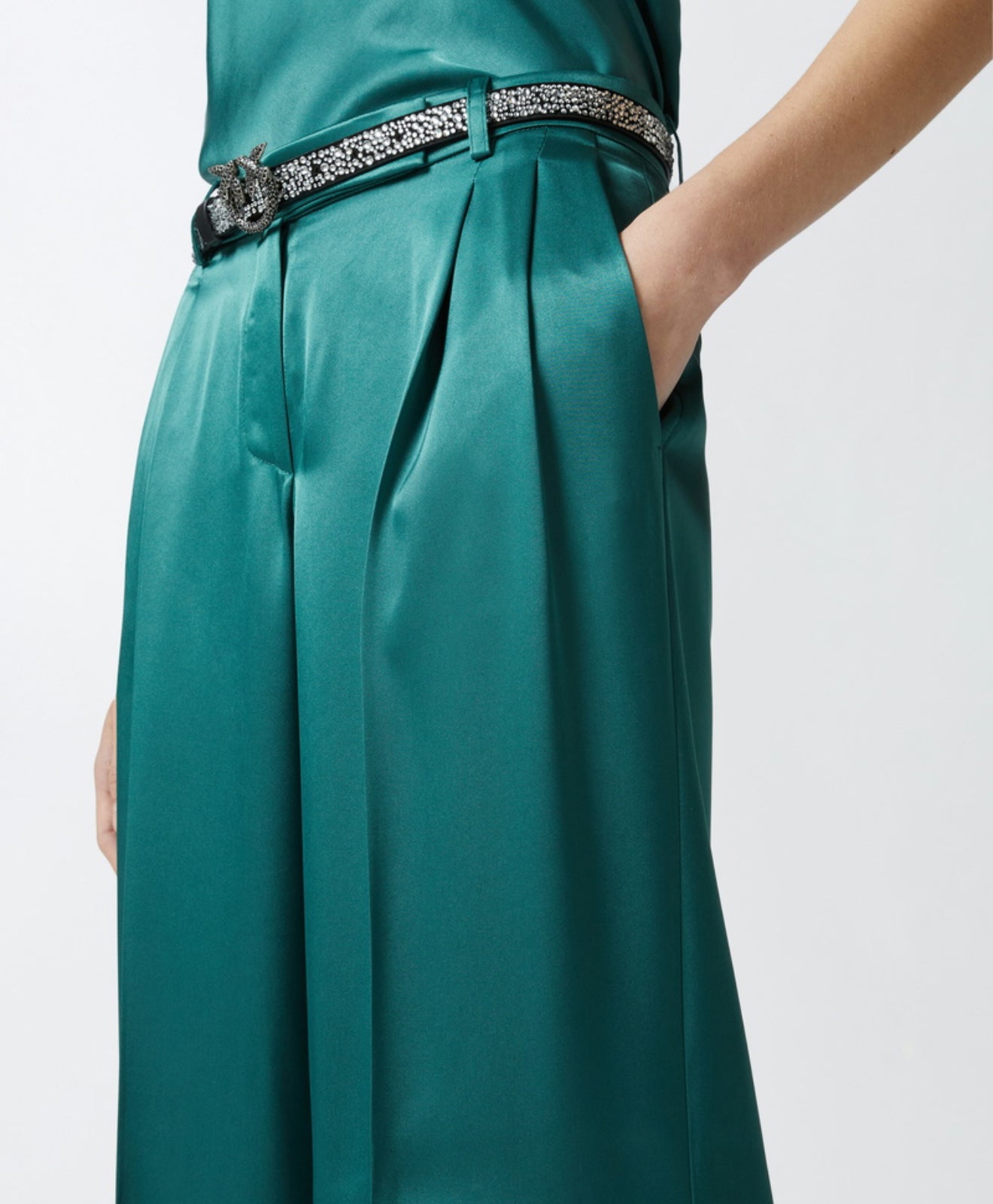 PINKO Tailored Satin Trousers - Dark Bottle Green