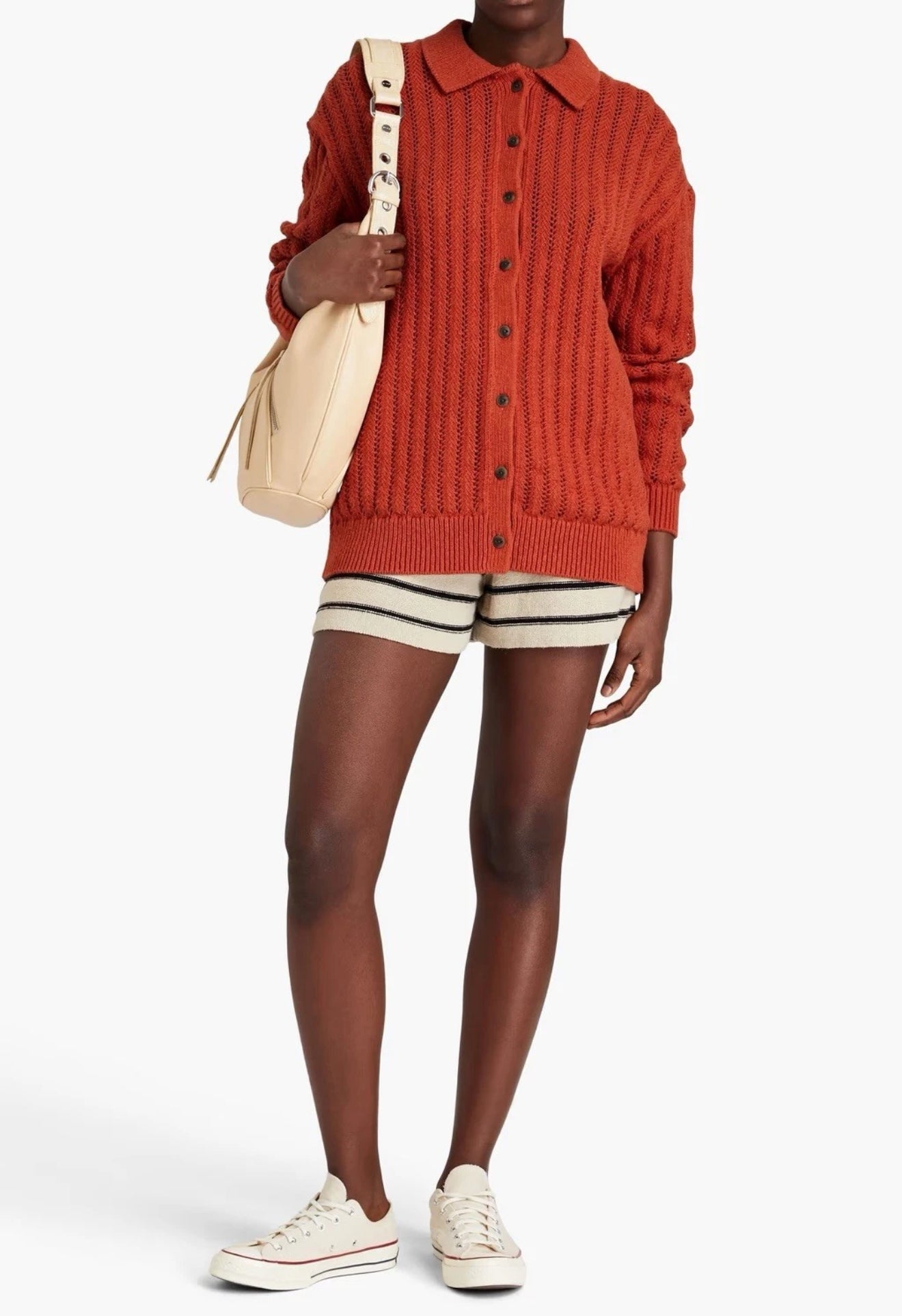 rag & bone Adrienne Open Stitch Cotton Blend Cardigan - Paprika