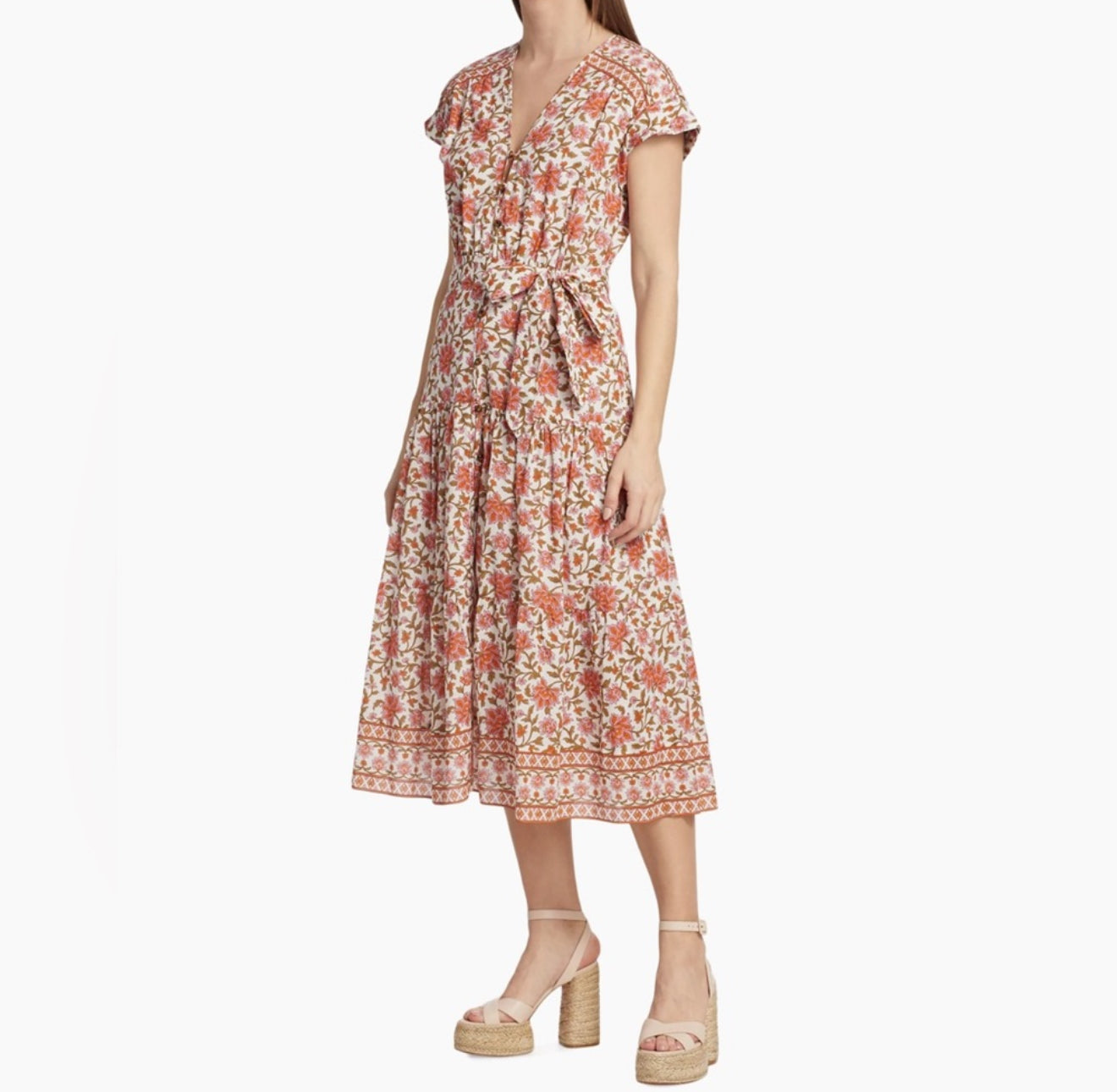 Veronica Beard Lexington Belted Floral Dress - Off White Multi