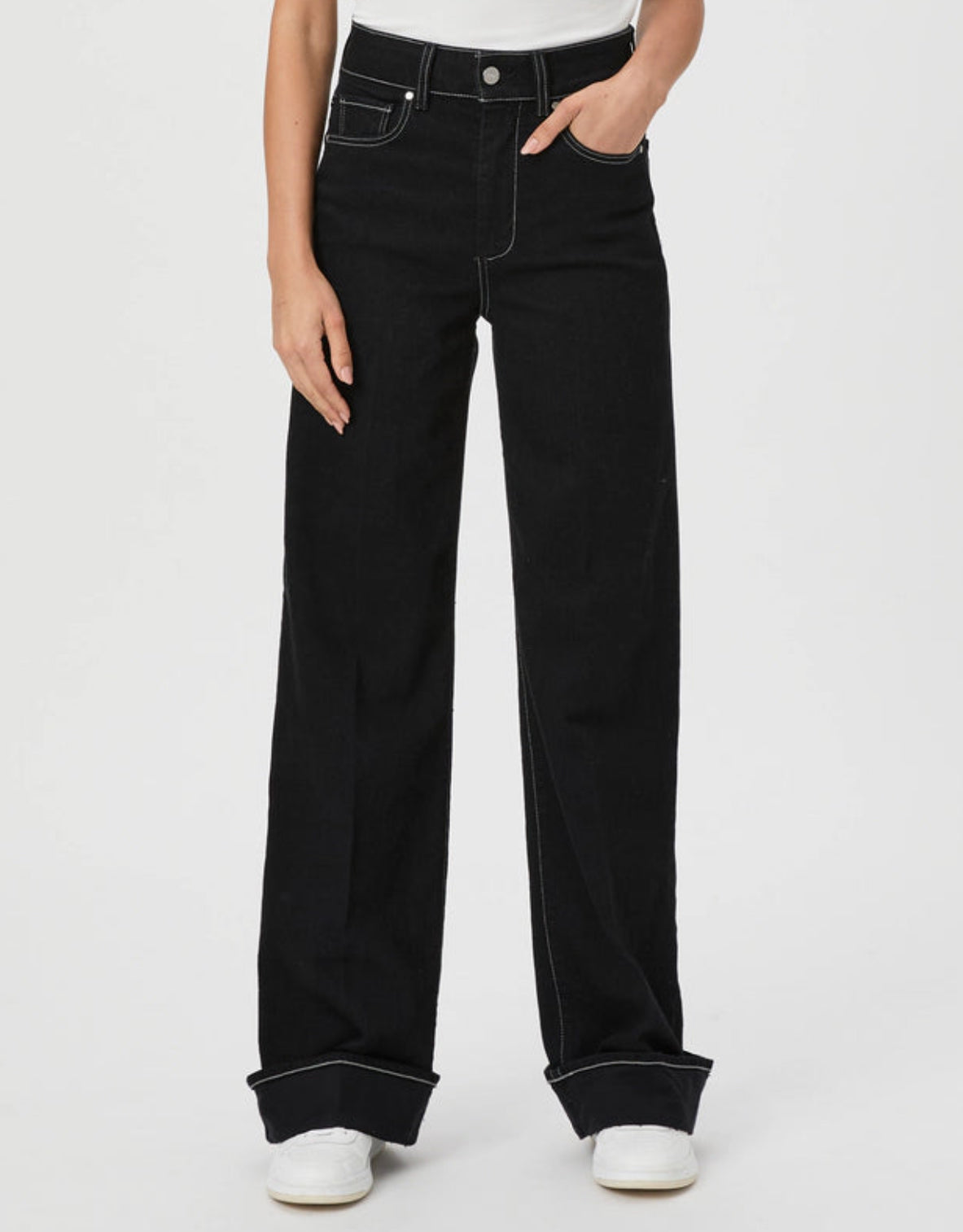 Paige Sasha 32″ Wide Cuff Jean – Twilight Black