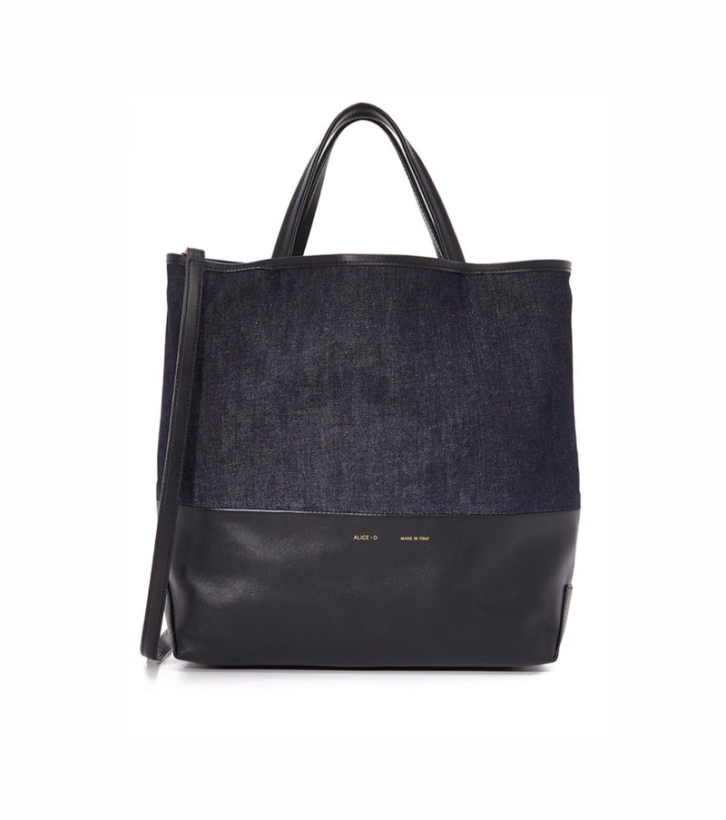 ALICE.D Medium Denim Leather Tote - Blue/Black