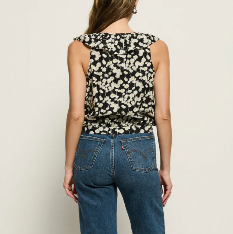 Nation Ltd Ella Ruffle Top - Black Hazy Daisy