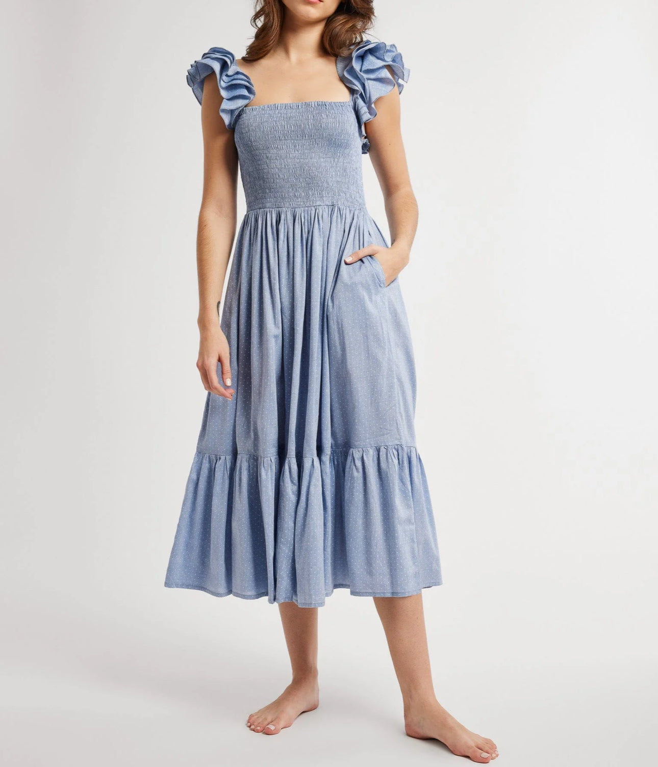 MILLE Olympic Chambray Polka Dot Dress