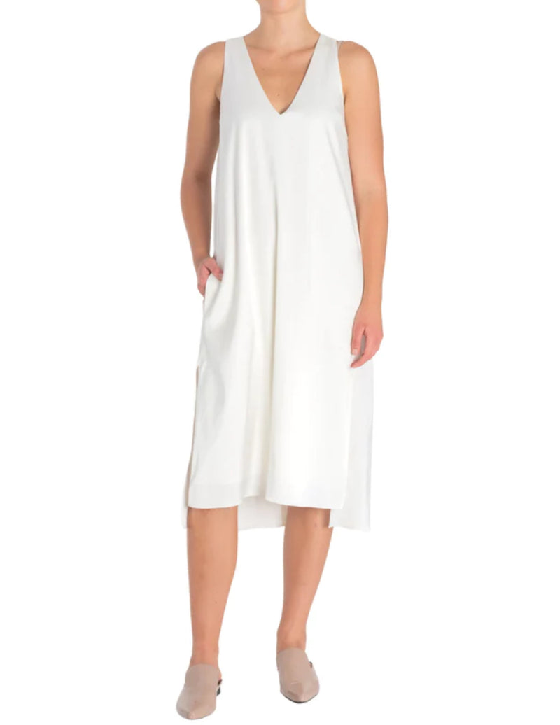 Elaine Kim Tabitha Cupro V Neck Dress - Ivory