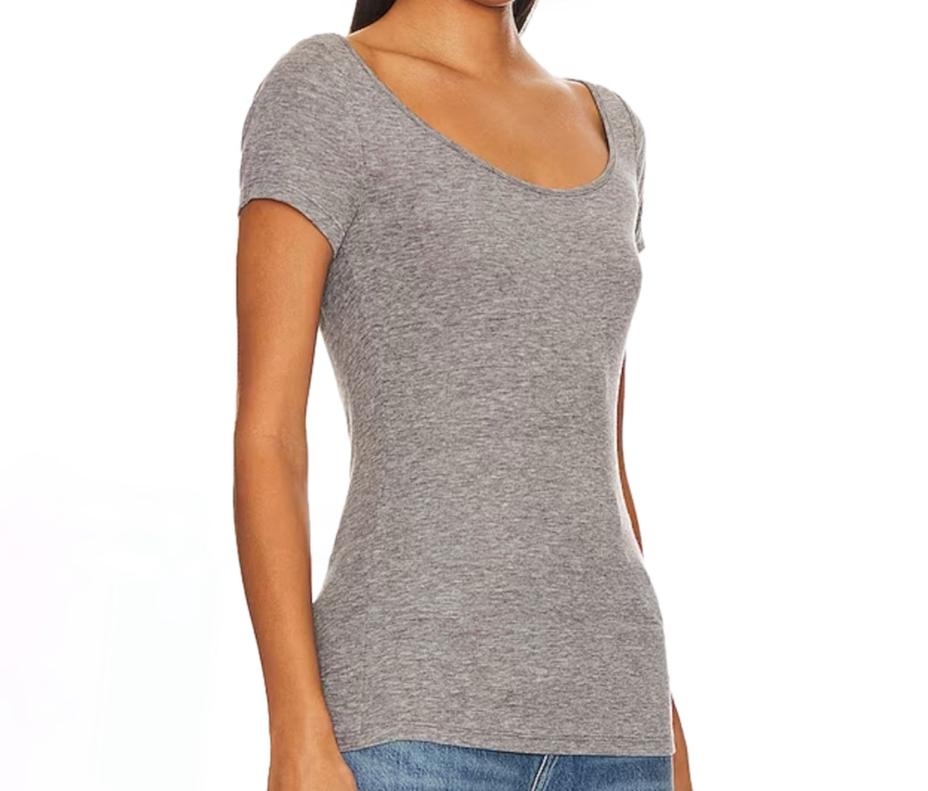 Sophie Rue Open Neck Long Tee - Heather Grey