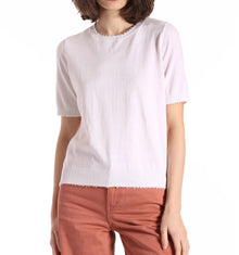 Minnie Rose Cotton Cashmere Boxy Frayed Tee - White