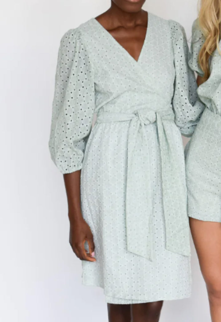 Never a Wallflower Seafoam Eyelet Wrap Dress