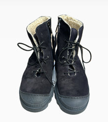 Lofina Lace Up Suede Boots With Shearling Interior - Navy