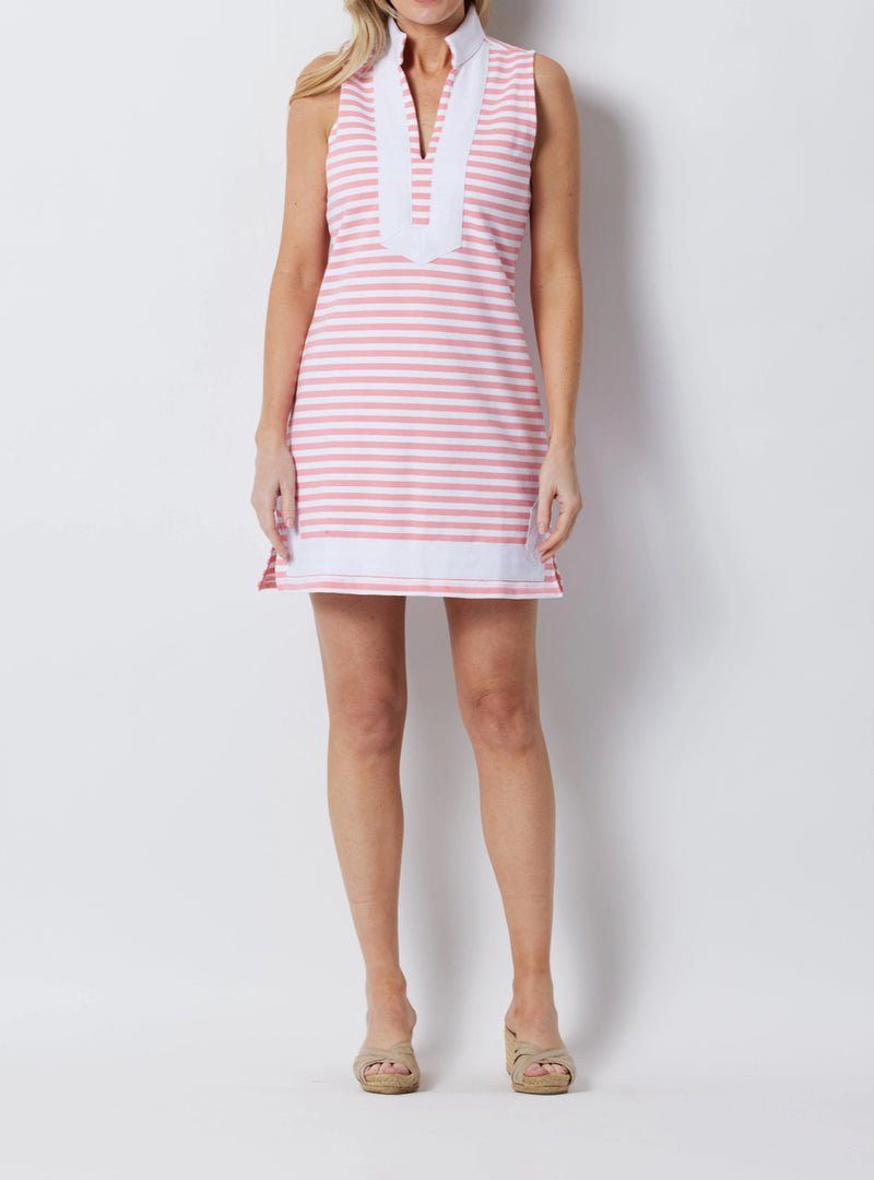 Sail to Sable Stripe Sleeveless Classic Tunic Dress - Coral/White